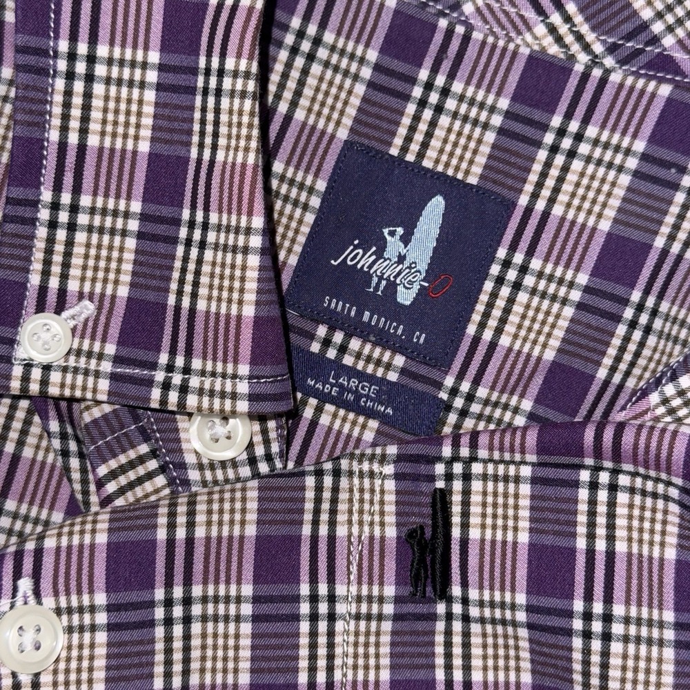 Johnnie O Prepformance Bamboo Long Sleeve Button Down Men's Large Purple Plaid